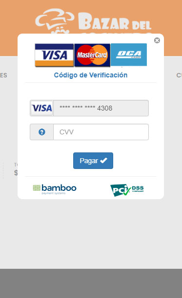 pantalla ingresar datos pago verificacion