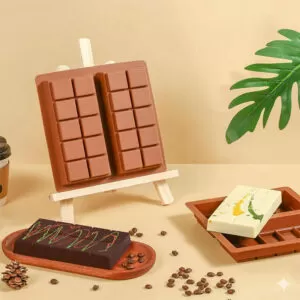 molde silicona chocolate barra tableta dubai cuadriculado 2 cavidades en uso