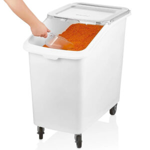 Inicio 6 contenedor ingredientes harina 102 litros con ruedas cuchara de despacho gastro en uso