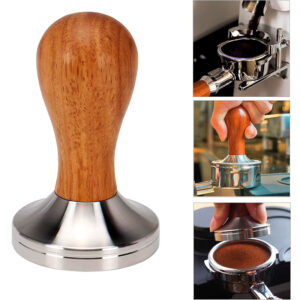 Inicio 6 tamper 58 mm acero inoxidable 304 mango madera en uso